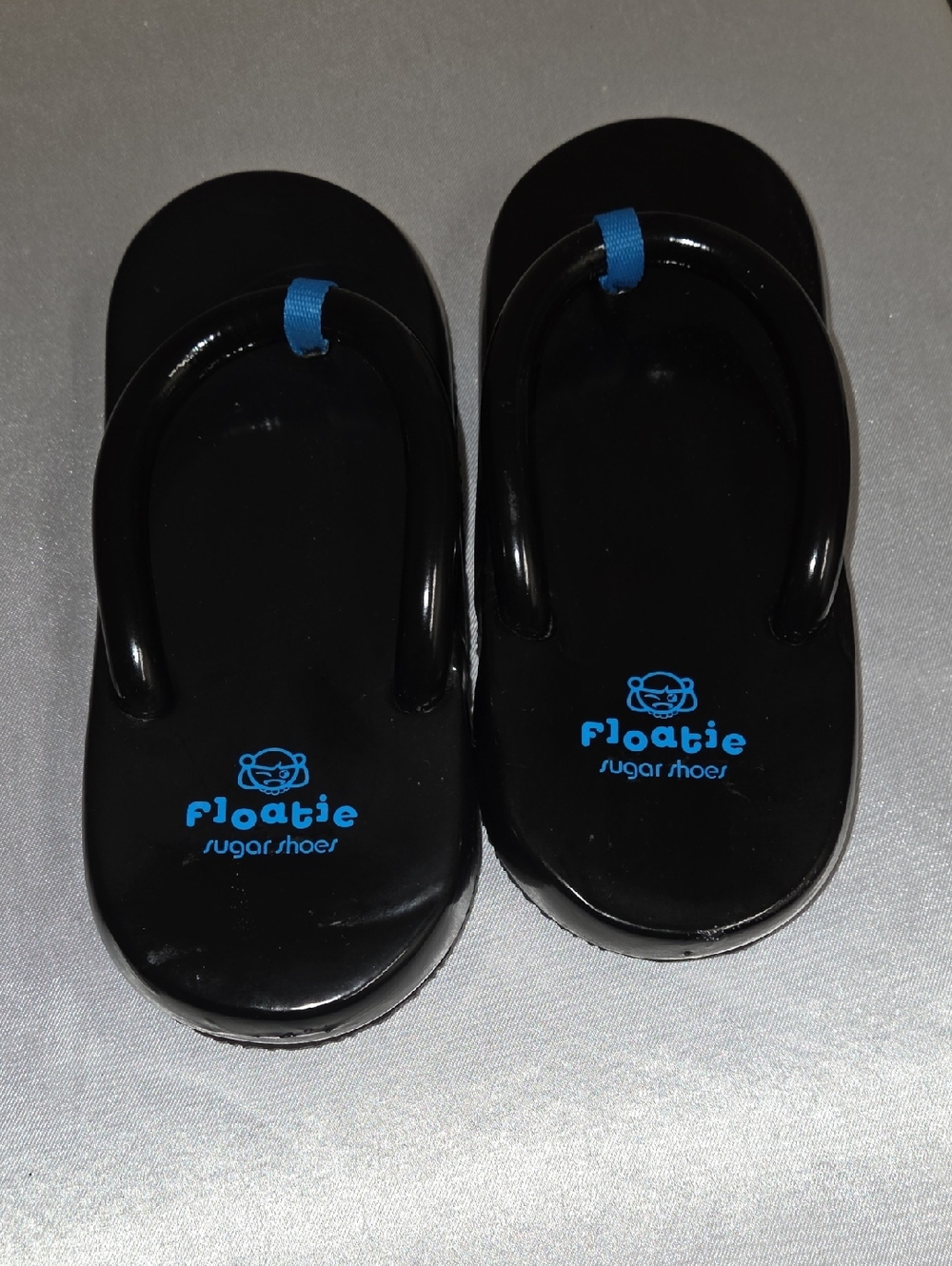 Floaties Sugar Shoes Women's Vintage 90s Black Flip Sandals with Blue Accent